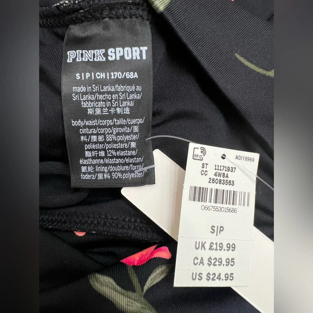 NWT PINK Sport Black & Pink Floral Gym to Swim Bottoms - Picture 7 of 7